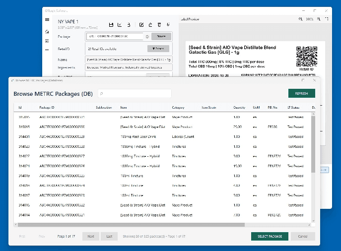 Metrc packages ready to print